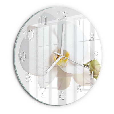 Okrúhle sklenené hodiny Orchidea