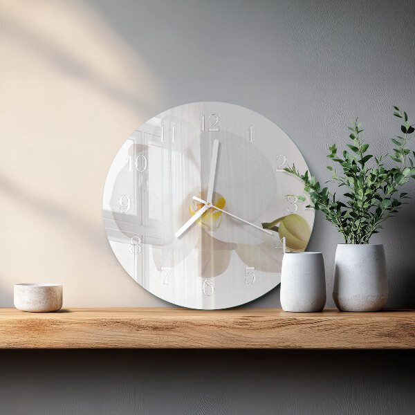 Okrúhle sklenené hodiny Orchidea
