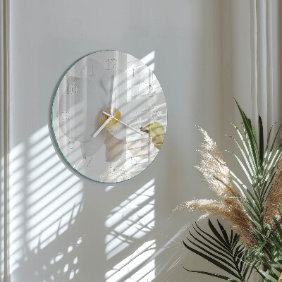 Okrúhle sklenené hodiny Orchidea