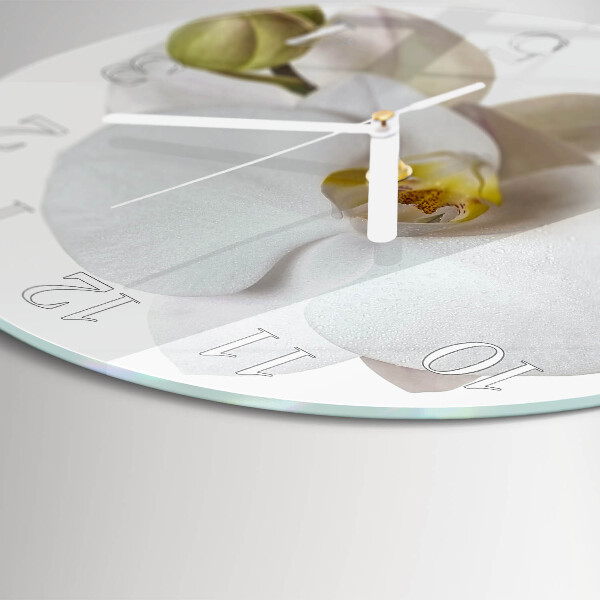 Okrúhle sklenené hodiny Orchidea