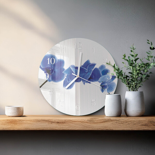Okrúhle sklenené hodiny Orchidea