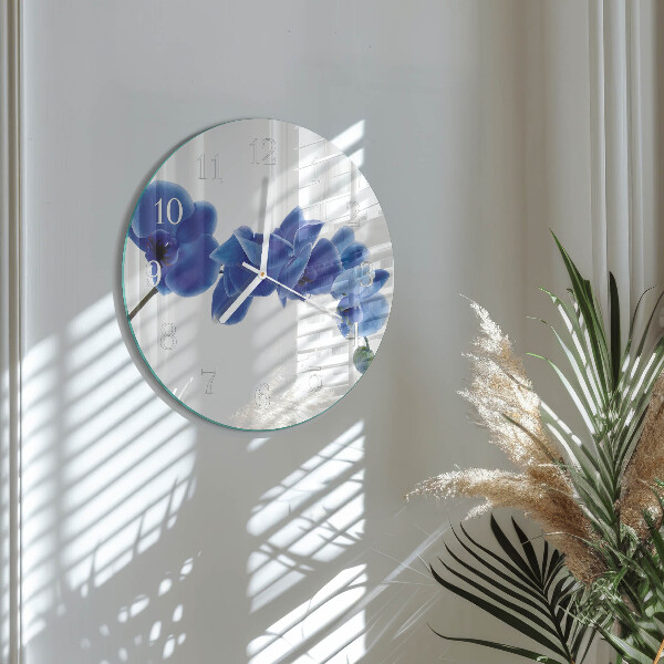 Okrúhle sklenené hodiny Orchidea