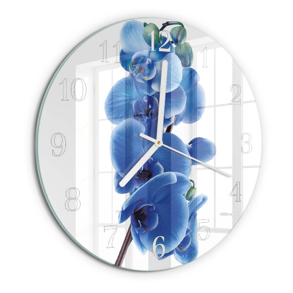 Okrúhle sklenené hodiny Orchidea