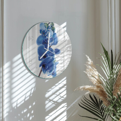 Okrúhle sklenené hodiny Orchidea