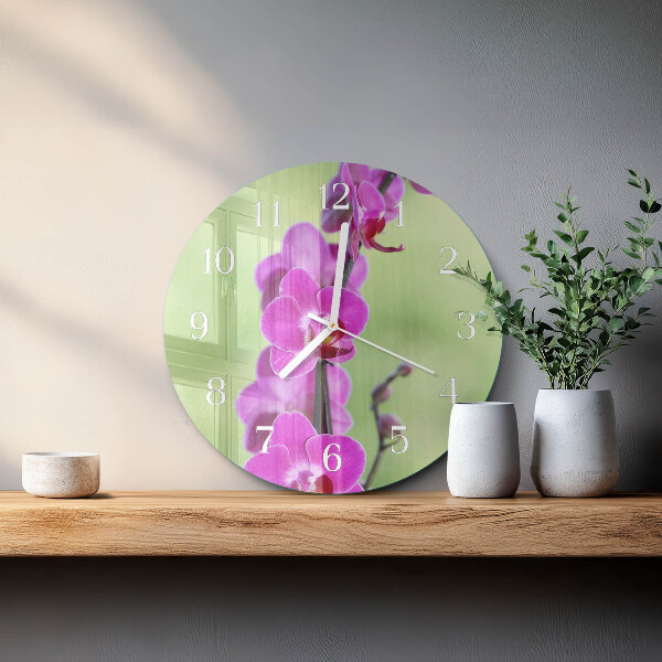 Okrúhle sklenené hodiny Orchidea