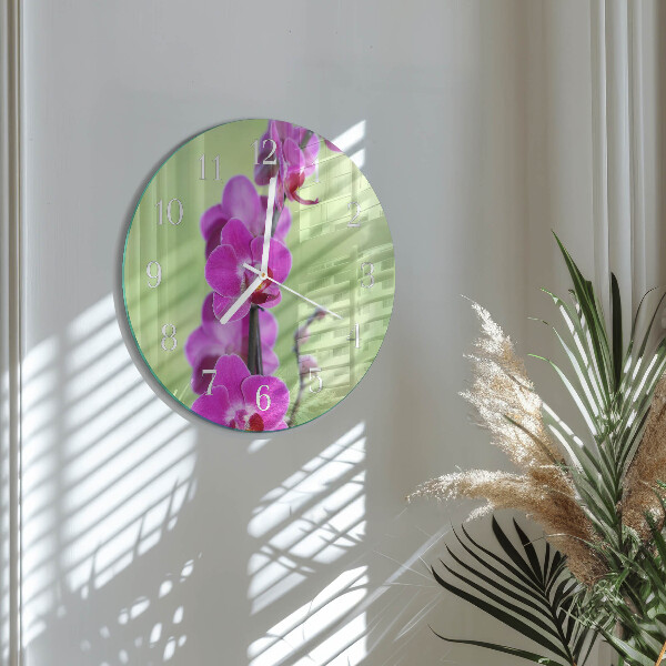 Okrúhle sklenené hodiny Orchidea