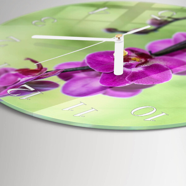 Okrúhle sklenené hodiny Orchidea