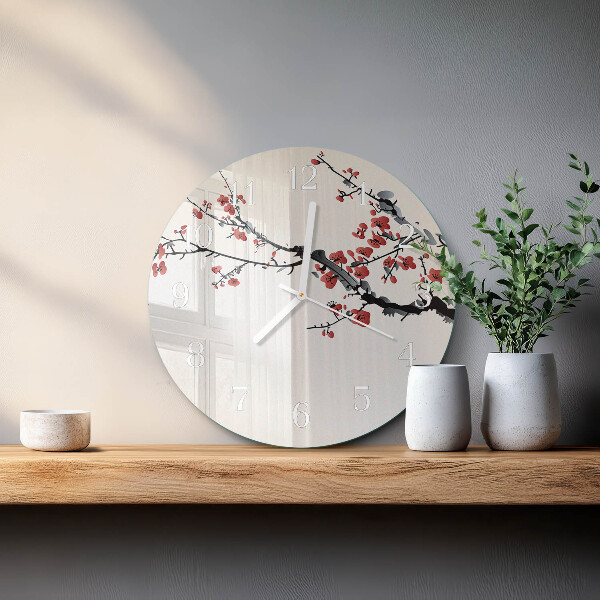 Okrúhle sklenené hodiny Kvety