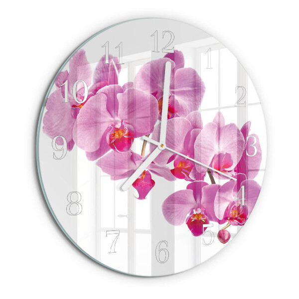 Okrúhle sklenené hodiny Orchidea