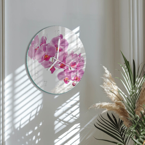 Okrúhle sklenené hodiny Orchidea