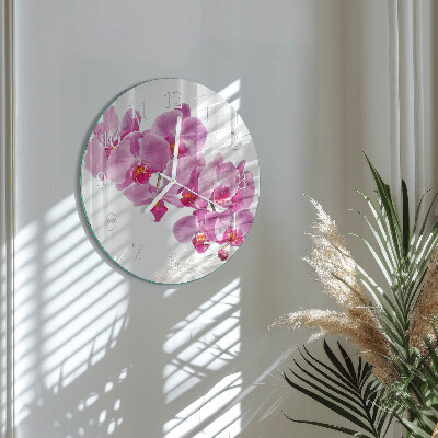 Okrúhle sklenené hodiny Orchidea