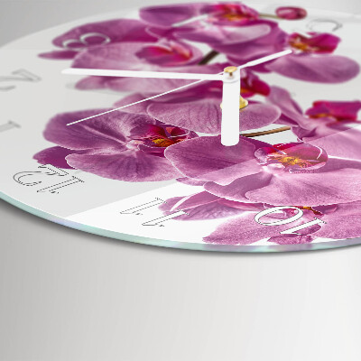 Okrúhle sklenené hodiny Orchidea