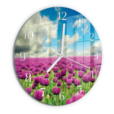 Okrúhle sklenené hodiny Tulipány