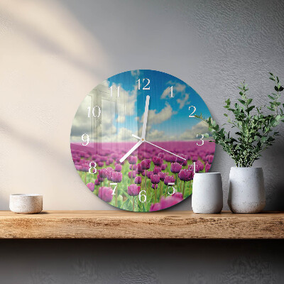 Okrúhle sklenené hodiny Tulipány