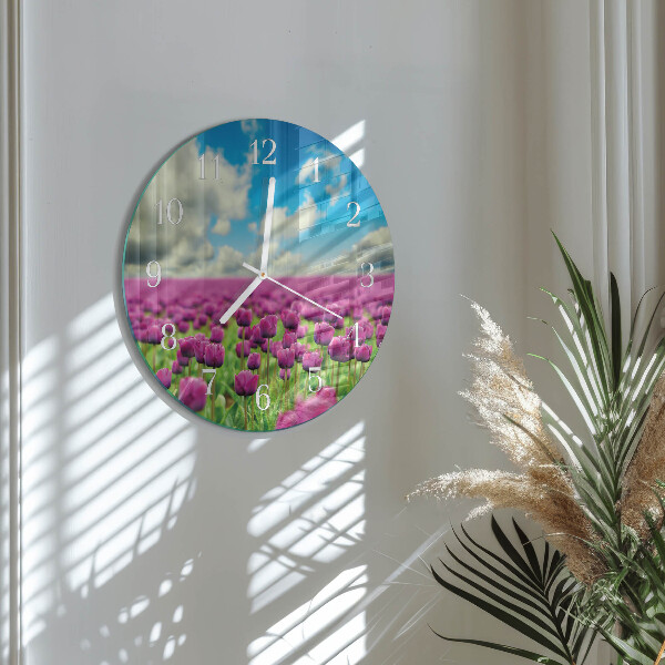 Okrúhle sklenené hodiny Tulipány