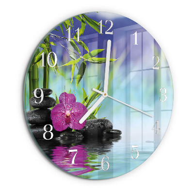 Okrúhle sklenené hodiny Kúpeľná orchidea