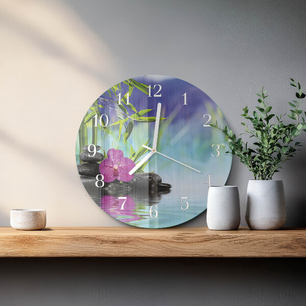 Okrúhle sklenené hodiny Kúpeľná orchidea