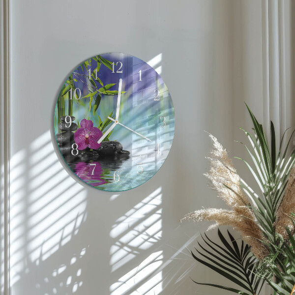 Okrúhle sklenené hodiny Kúpeľná orchidea