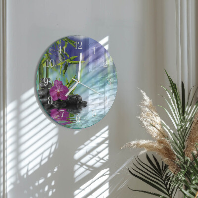 Okrúhle sklenené hodiny Kúpeľná orchidea