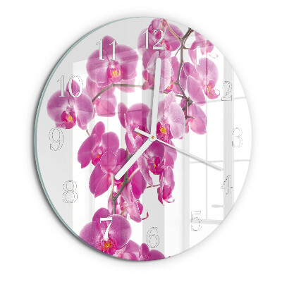 Okrúhle sklenené hodiny Orchidea