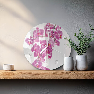 Okrúhle sklenené hodiny Orchidea