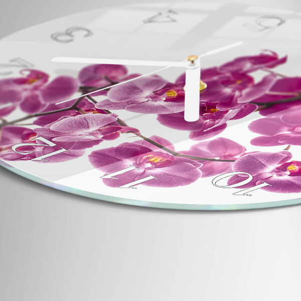 Okrúhle sklenené hodiny Orchidea