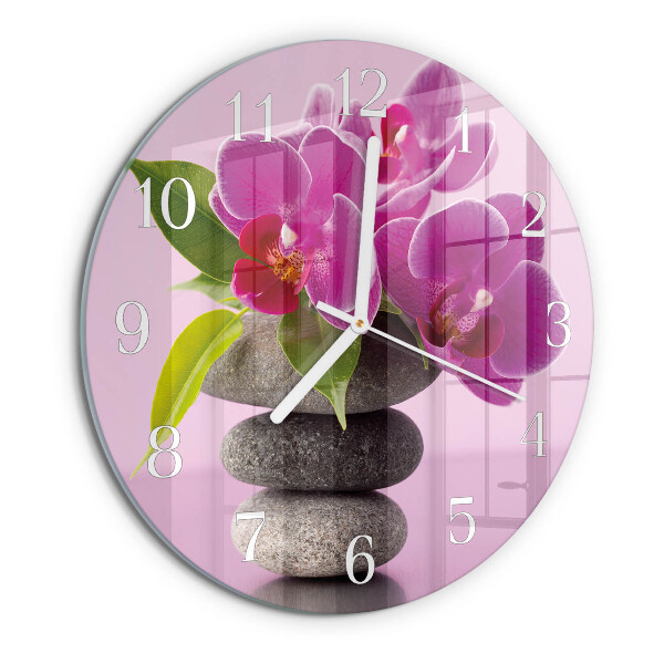Okrúhle sklenené hodiny Orchidea