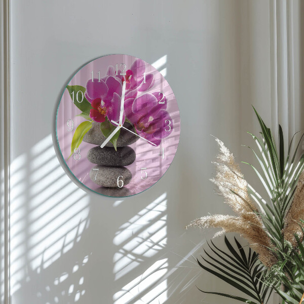 Okrúhle sklenené hodiny Orchidea