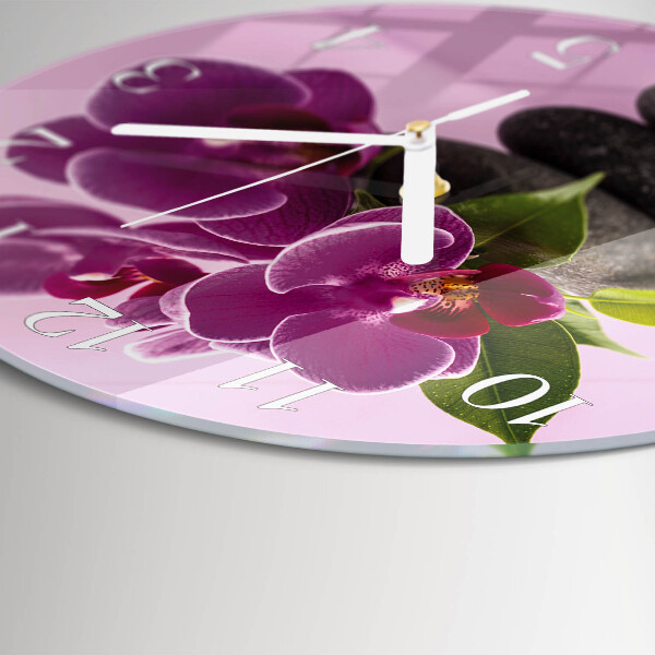 Okrúhle sklenené hodiny Orchidea