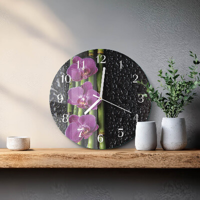 Okrúhle sklenené hodiny Orchidea