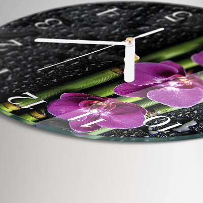 Okrúhle sklenené hodiny Orchidea