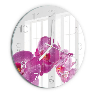 Okrúhle sklenené hodiny Orchidea