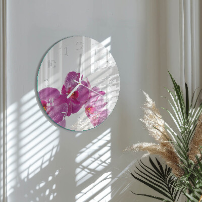 Okrúhle sklenené hodiny Orchidea