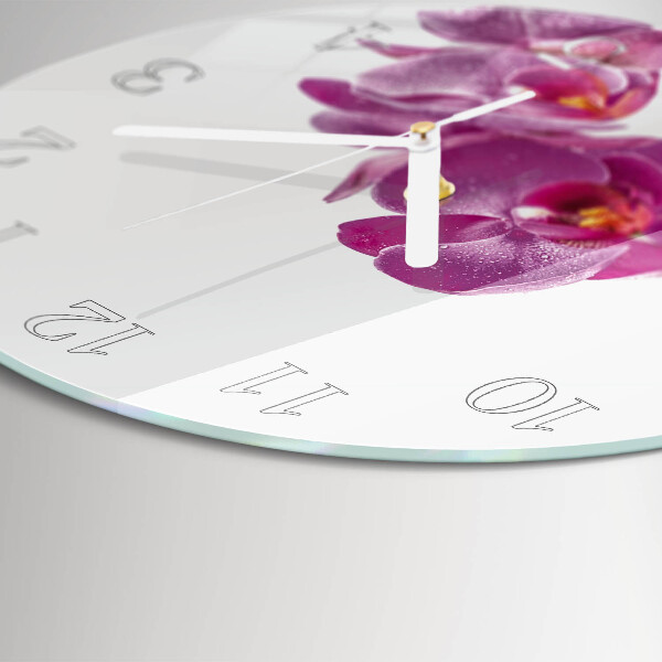 Okrúhle sklenené hodiny Orchidea