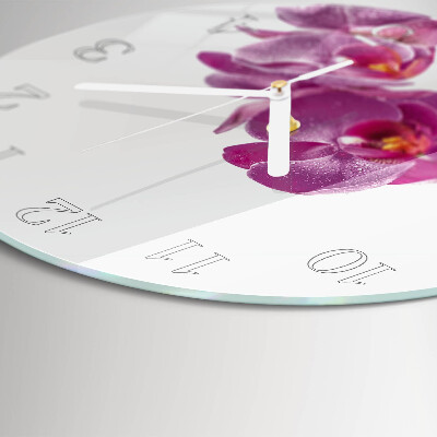 Okrúhle sklenené hodiny Orchidea
