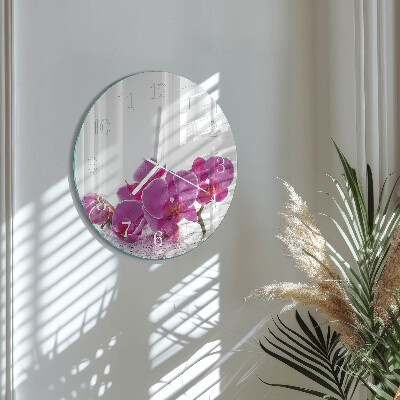 Okrúhle sklenené hodiny Orchidea