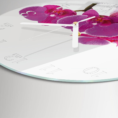 Okrúhle sklenené hodiny Orchidea