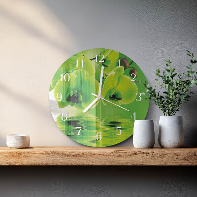 Okrúhle sklenené hodiny Orchidea