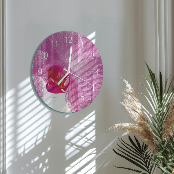 Okrúhle sklenené hodiny Orchidea