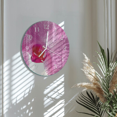 Okrúhle sklenené hodiny Orchidea