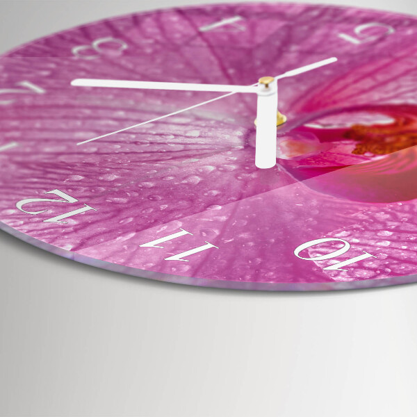 Okrúhle sklenené hodiny Orchidea