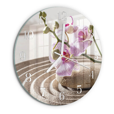 Okrúhle sklenené hodiny Piesková orchidea