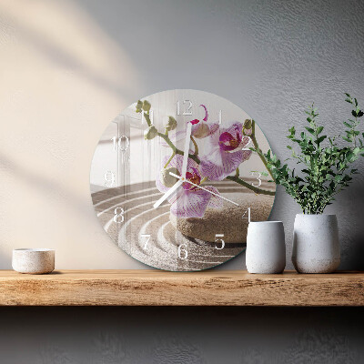 Okrúhle sklenené hodiny Piesková orchidea