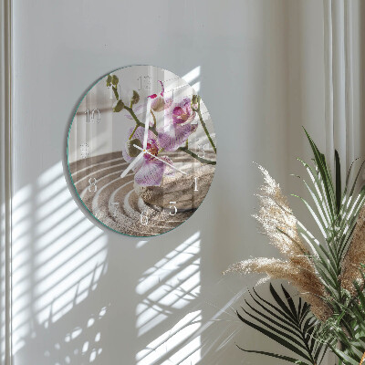 Okrúhle sklenené hodiny Piesková orchidea