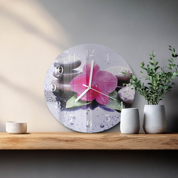 Okrúhle sklenené hodiny Orchidea