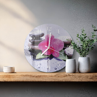 Okrúhle sklenené hodiny Orchidea