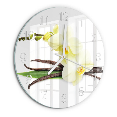 Okrúhle sklenené hodiny Vanilková orchidea