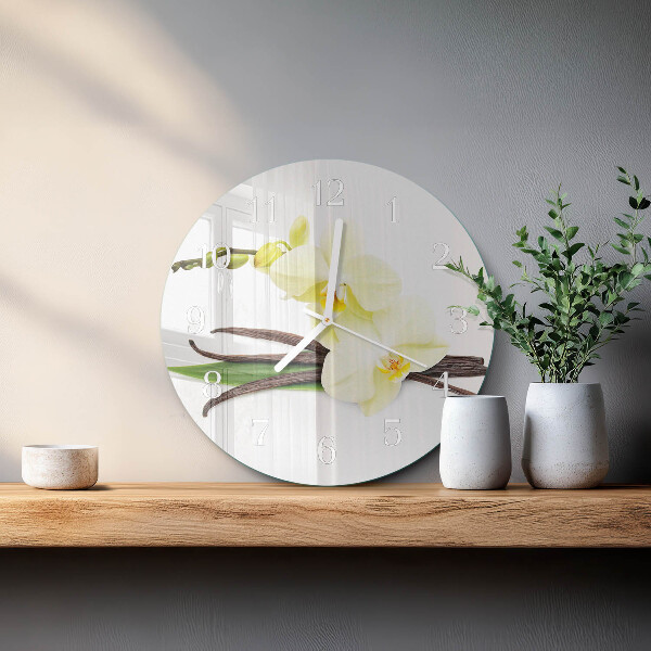 Okrúhle sklenené hodiny Vanilková orchidea