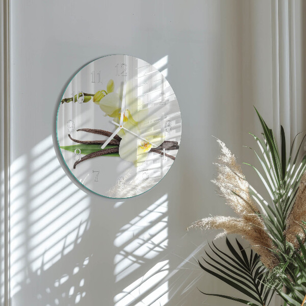 Okrúhle sklenené hodiny Vanilková orchidea