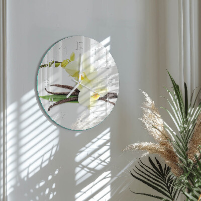 Okrúhle sklenené hodiny Vanilková orchidea